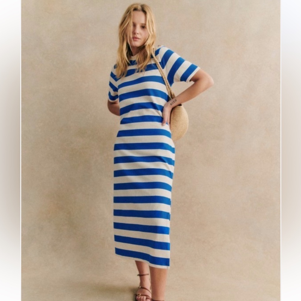NWT Sezane Paris Emy Shirt Dress in Blue and Cream Stripe